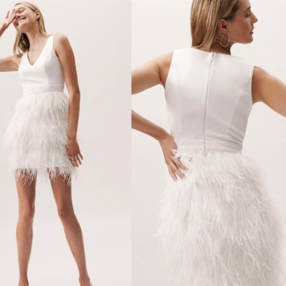 BHLDN Anthem White Feather Mini Dress New size Small - Picture 8 of 9